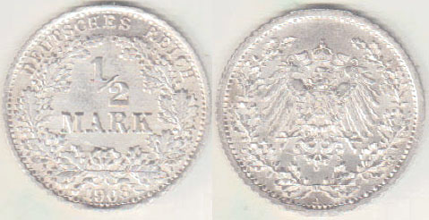1908 A Germany silver 1/2 Mark (gEF) A000648